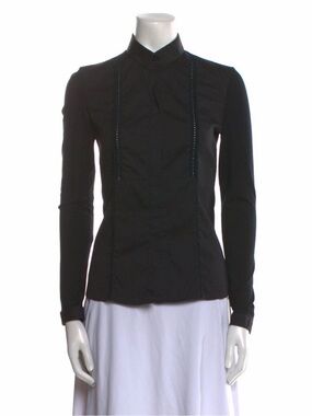 Akris Punto Black Button-Down Top with sheer lace details